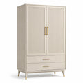 Armadio beige e oro 100 × 55 × 190 cm con 2 ante scanalate e 2 cassetti