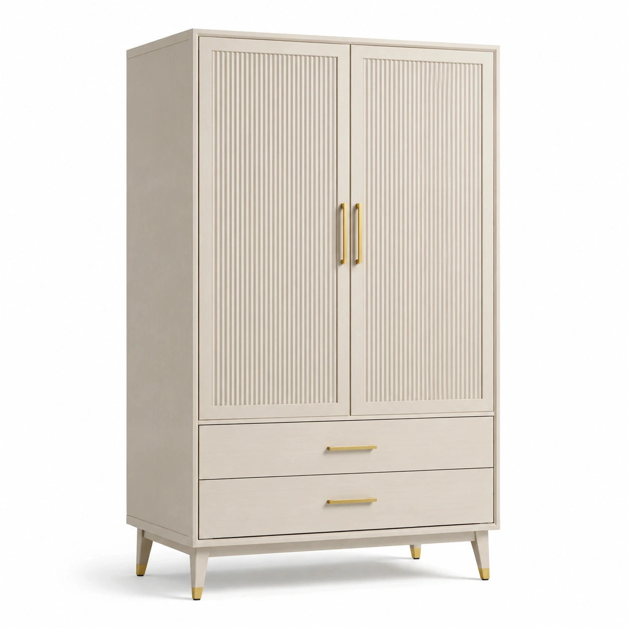 Armadio beige e oro 100 × 55 × 190 cm con 2 ante scanalate e 2 cassetti