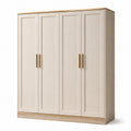 Armadio a 4 ante beige chiaro e oro, 200 × 55 × 210 cm, stile classico