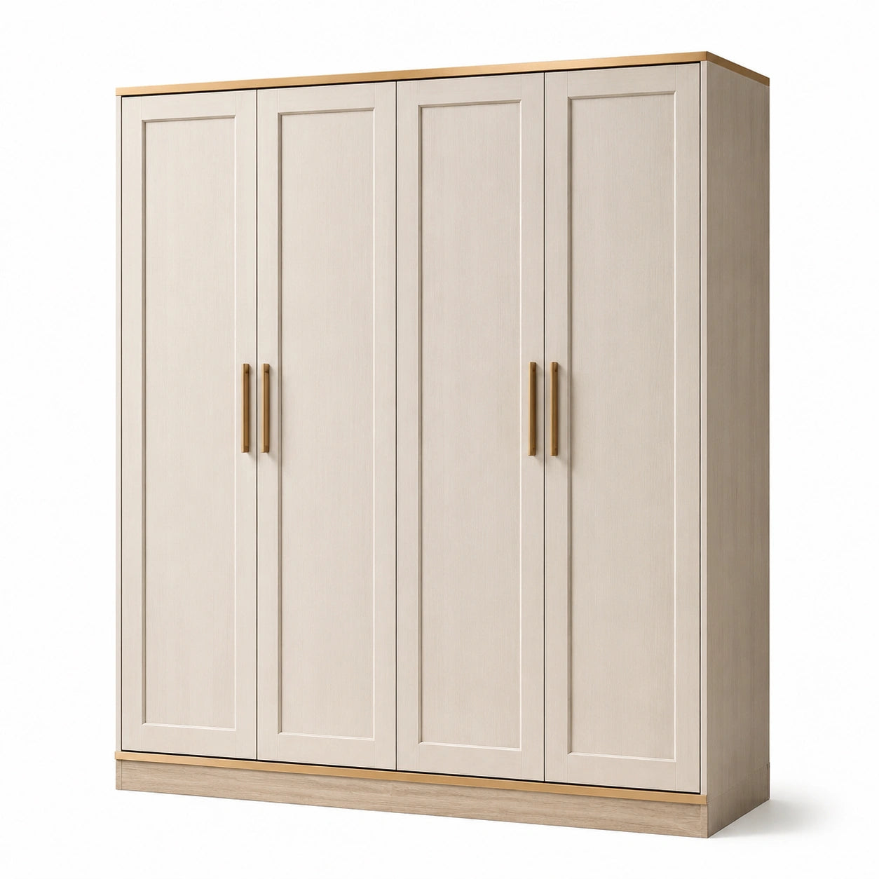 Armadio a 4 ante beige chiaro e oro, 200 × 55 × 210 cm, stile classico