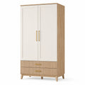 Armadio con 2 ante e 2 cassetti, bianco, rovere e oro, 100 × 55 × 190 cm