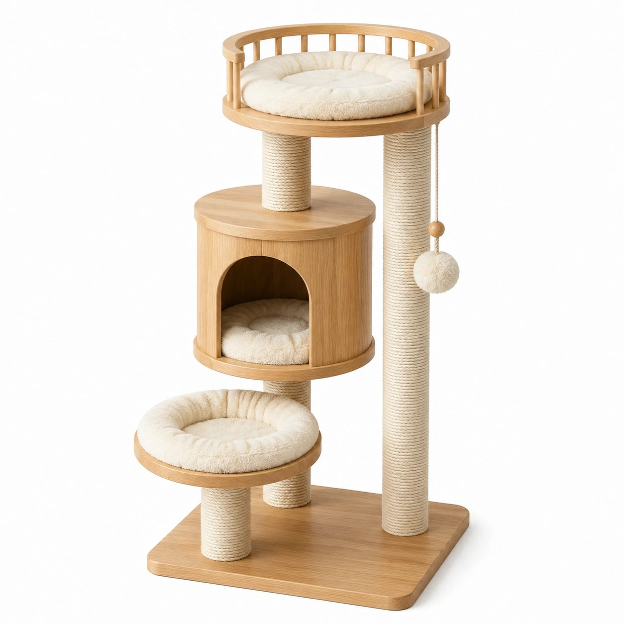 Albero tiragraffi per gatti 60 × 60 × 150 cm beige e crema con cuccia e piattaforme multilivello