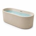 Vasca da bagno ovale freestanding scanalata in composito minerale beige, 170 × 75 × 58 cm