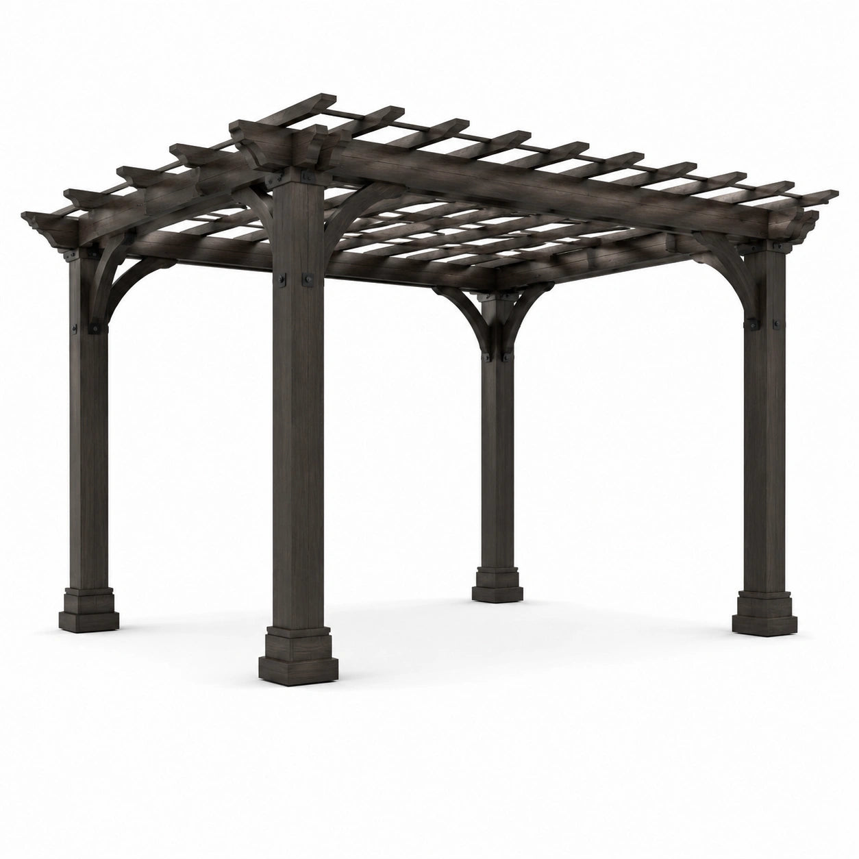 Pergola da giardino in legno marrone scuro con tetto a griglia, 366 × 305 × 274 cm