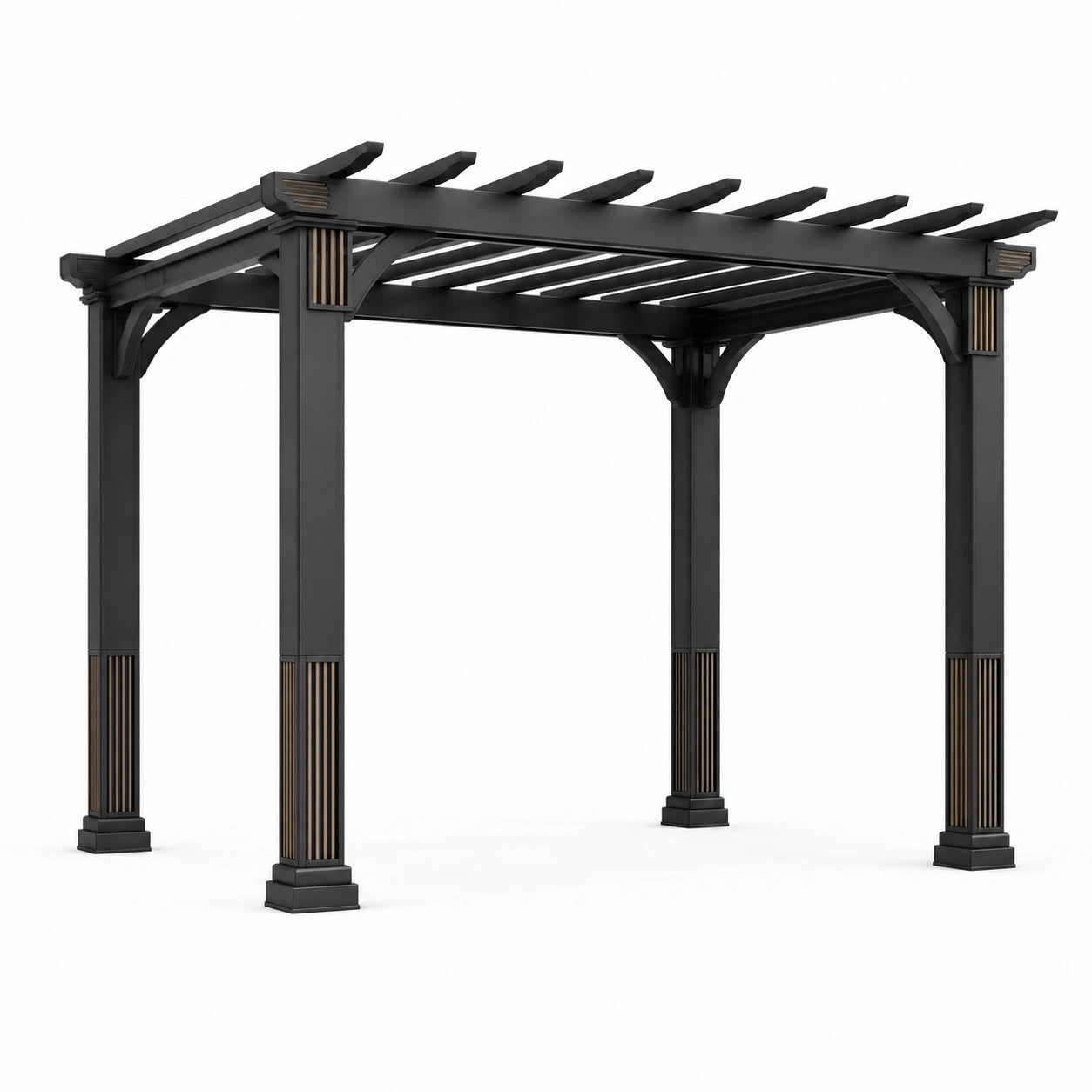 Pergola da giardino in metallo nero e marrone 300 × 300 × 250 cm con lamelle aperte