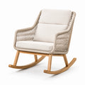Sedia a dondolo in legno e corda intrecciata beige 78 × 94 × 98 cm con cuscini imbottiti
