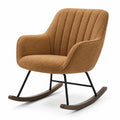 Poltrona a dondolo moderna in tessuto bouclé color cammello, 75 × 93 × 90 cm
